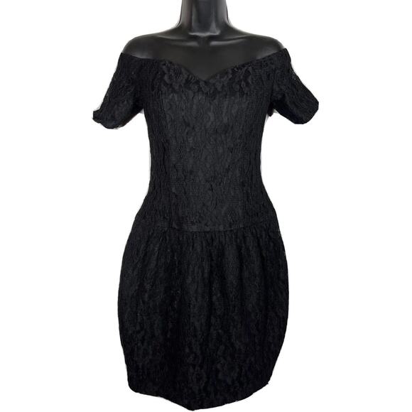 Vintage Prom Dress Black Lace Cocktail Mini Ann Taylor Nicole Miller 4 80s - Picture 1 of 12